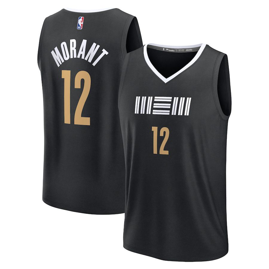 Men Memphis Grizzlies 12 Ja Morant Fanatics Branded Black City Edition 2023-24 Fast Break NBA Jersey